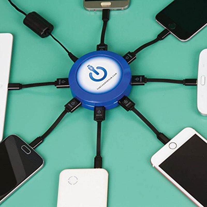 ChargeHub X7-7-Port USB Charger Desktop Charging Station 2.4A Per Port/44W - SmartSpeed Technology for iPhone X/8/7/6 Plus, iPad, Galaxy S9/S8/S7, Nexus, LG & Other Devices - Round (Blue)