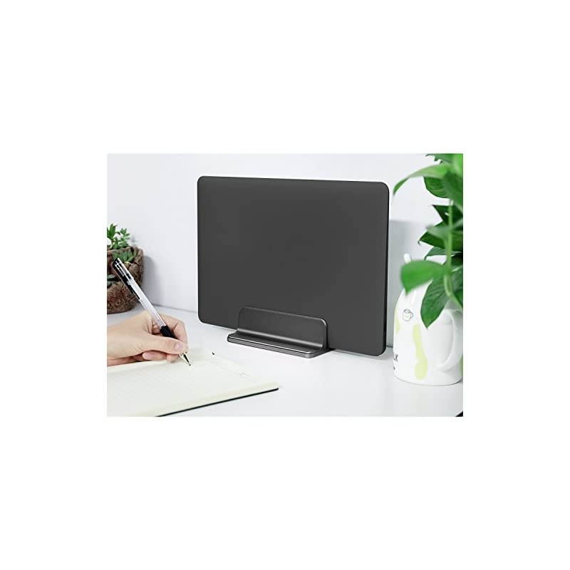Vertical Laptop Stand Holder,  Desktop Aluminum MacBook Stand with Adjustable Dock Size, Fits All MacBook, Surface, Chromebook and Gaming Laptops (Up to 17.3 inches), Black