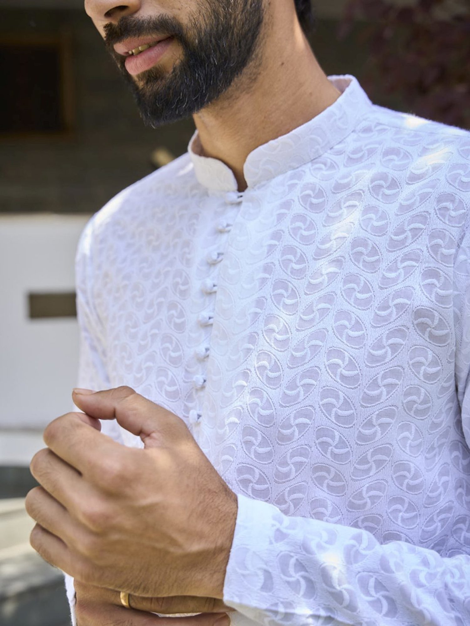 See Designs White Cotton Regular Fit Embroidered Kurta Bottom Set