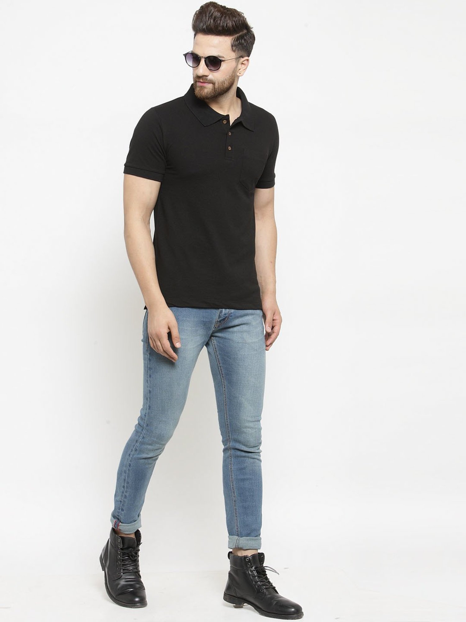 Kalt Black Regular Fit  Polo T-Shirt