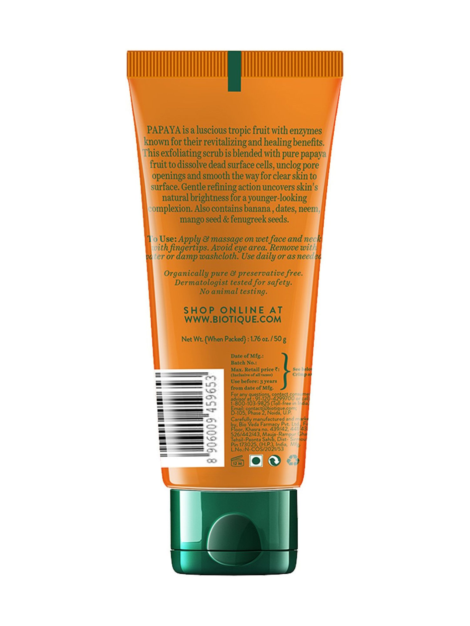 Biotique Papaya Tan Removal Brightening & Revitalizing Face Scrub - 50 gm