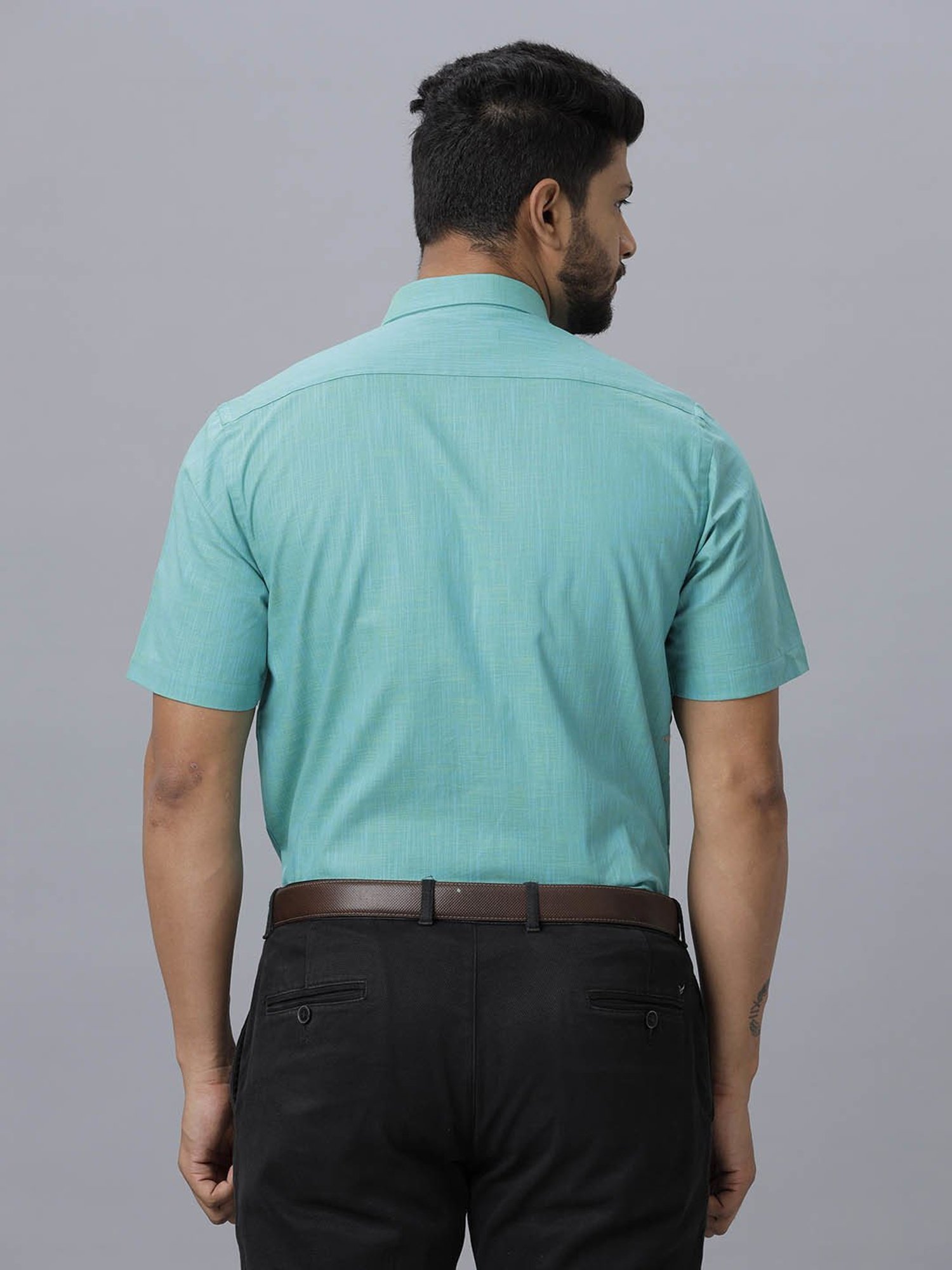 Ramraj Sea Green Cotton Regular Fit Shirt