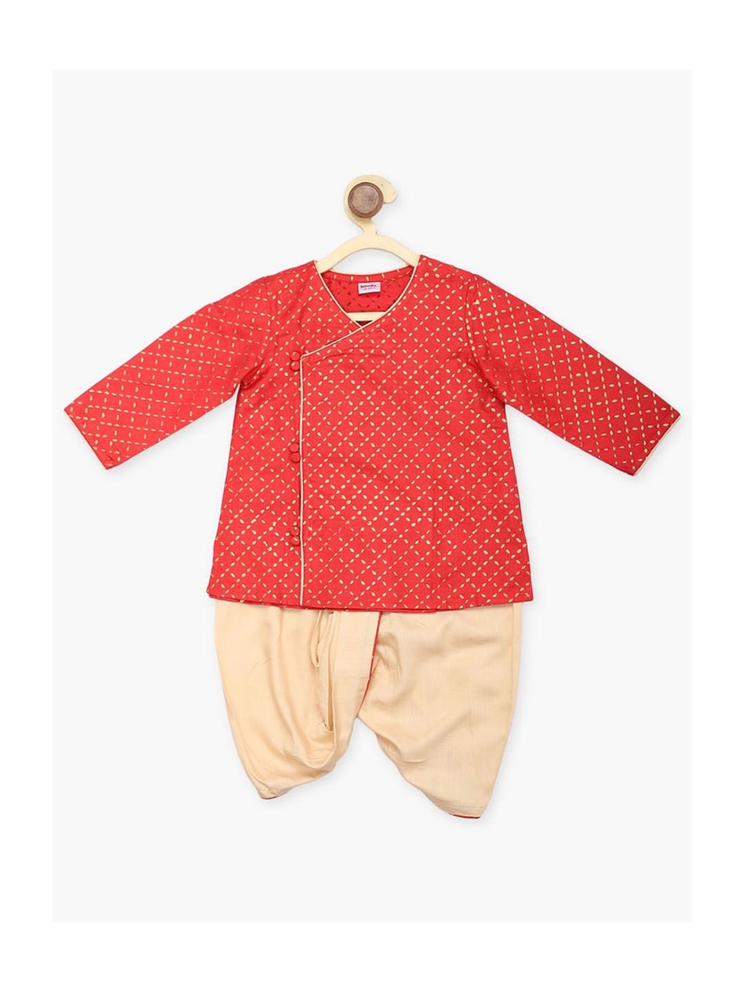 Fabindia Kids Red & Beige Printed Kurta with Dhotis