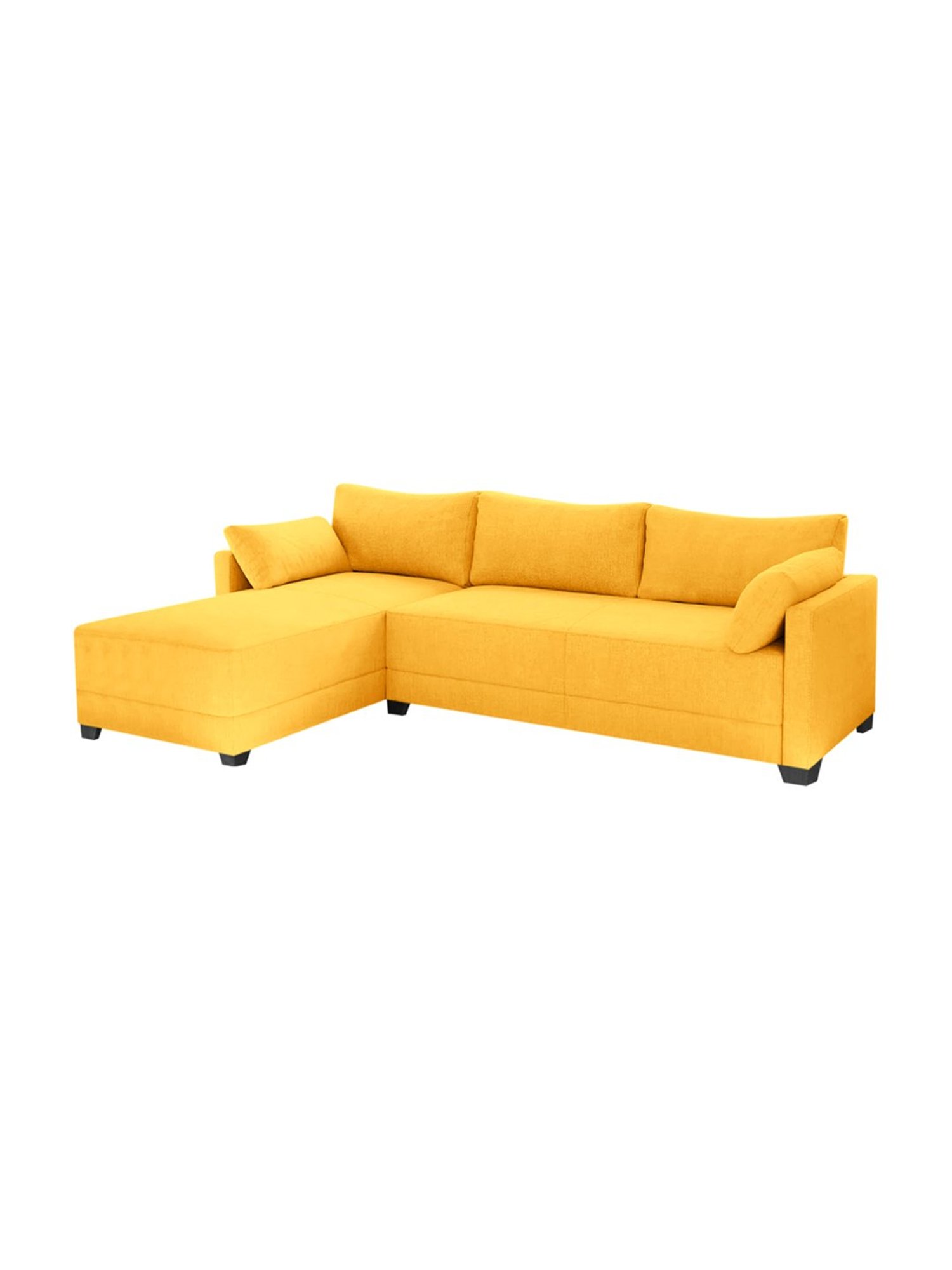 Trevi Duke Yellow Fabric & Neem Wood 6 Seater LHS Sectional Sofa
