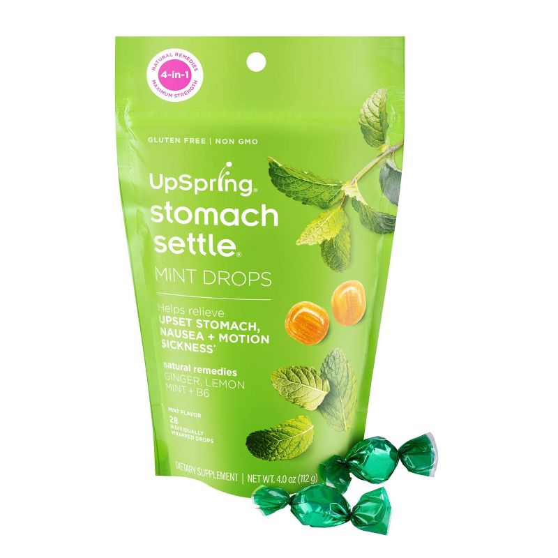 UpSpring Stomach Settle Nausea Relief, Upset Stomach, Motion Sickness Drops- Mint - 28ct
