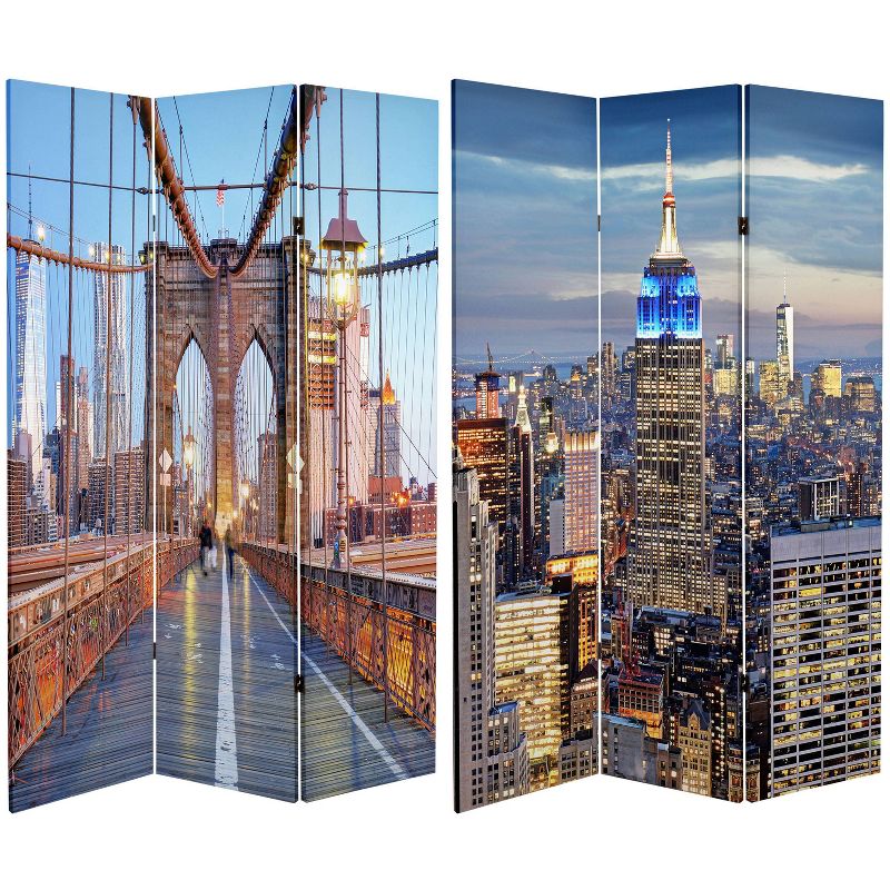 6" Double Sided Vibrant New York Bridge Canvas Room Divider Blue/Gray - Oriental Furniture