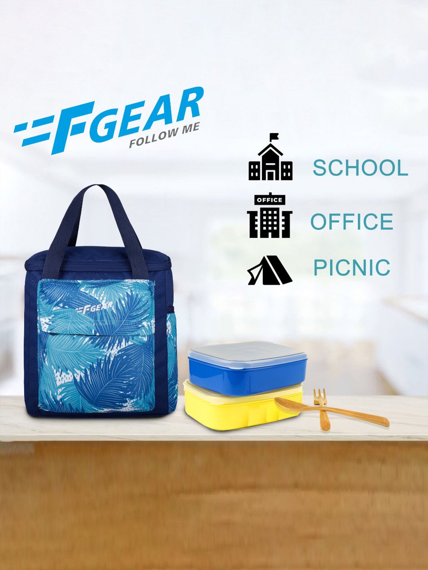 F Gear Hoover Aqua Blue Printed Medium Lunch Bag