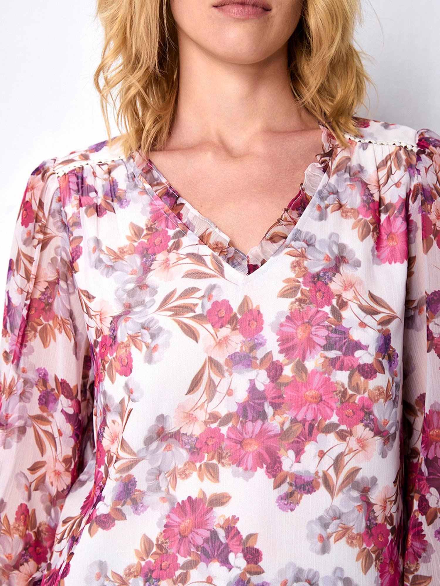 Cover Story Off White & Pink Floral Print Top