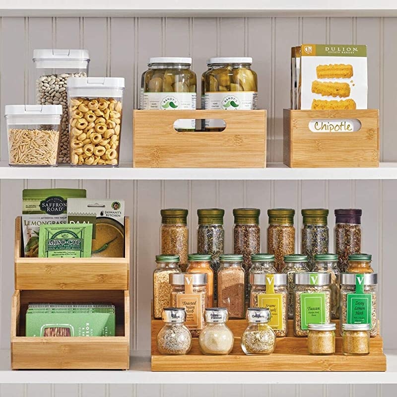 Bamboo Kitchen Cabinet amp Fridge Drawer Organizer Tray Storage Bin for Cutlery Serving Spoons Cooking Utensils Gadgets 2 Pack Natural Wood Finish