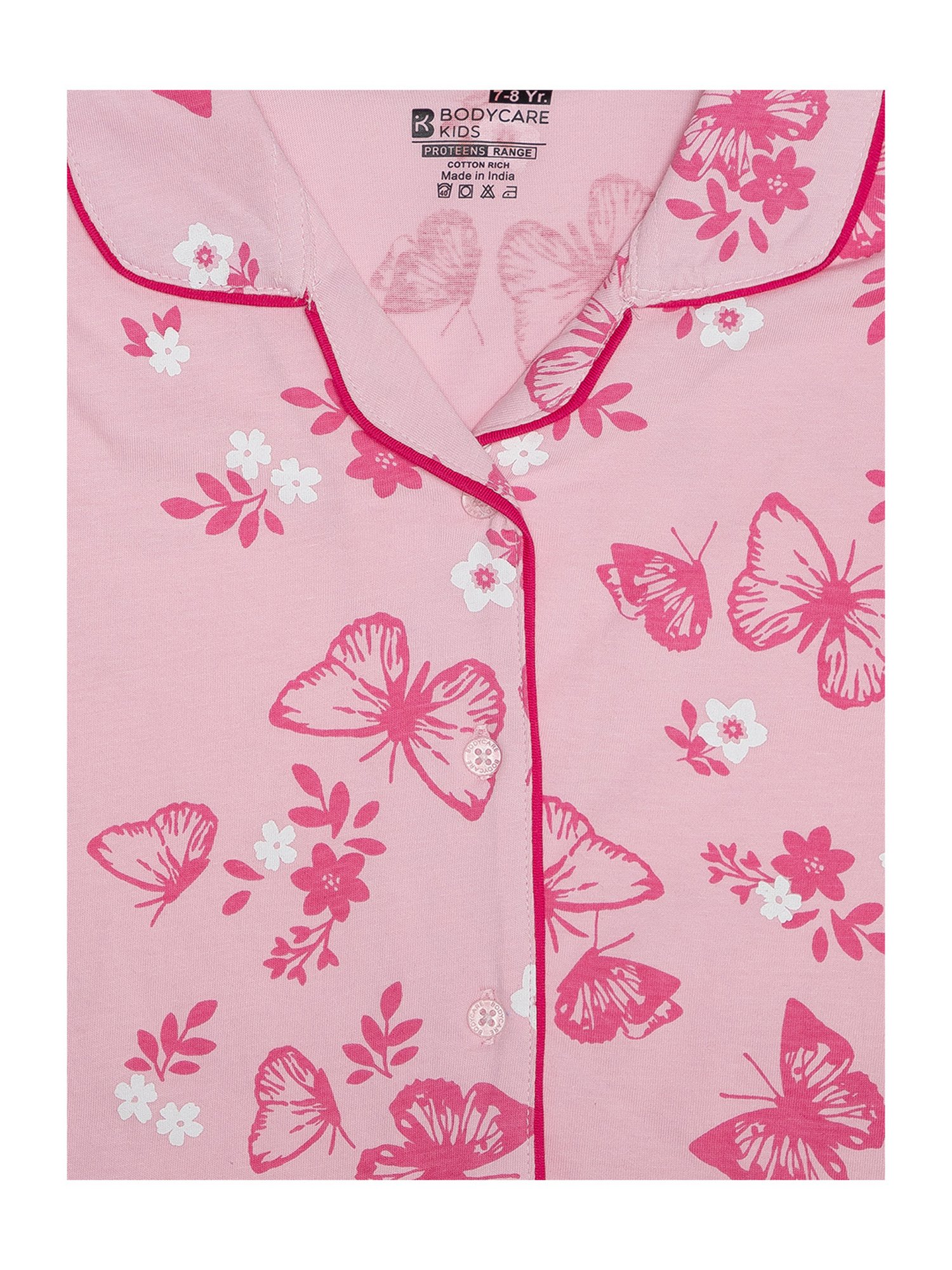 Bodycare Girls Light Pink Printed Shirt with Shorts