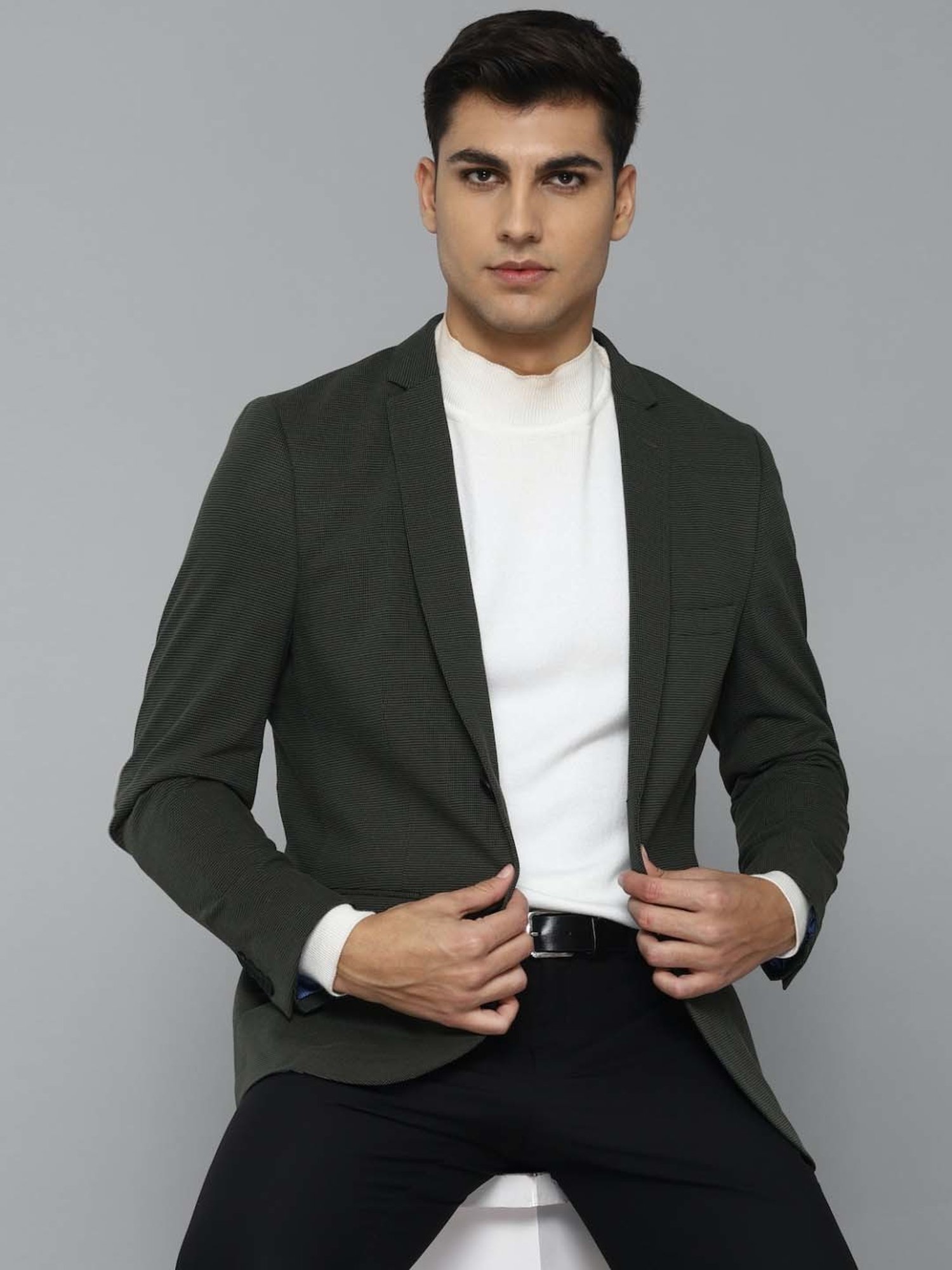 Louis Philippe Sport Grey Cotton Slim Fit Self Pattern Blazer