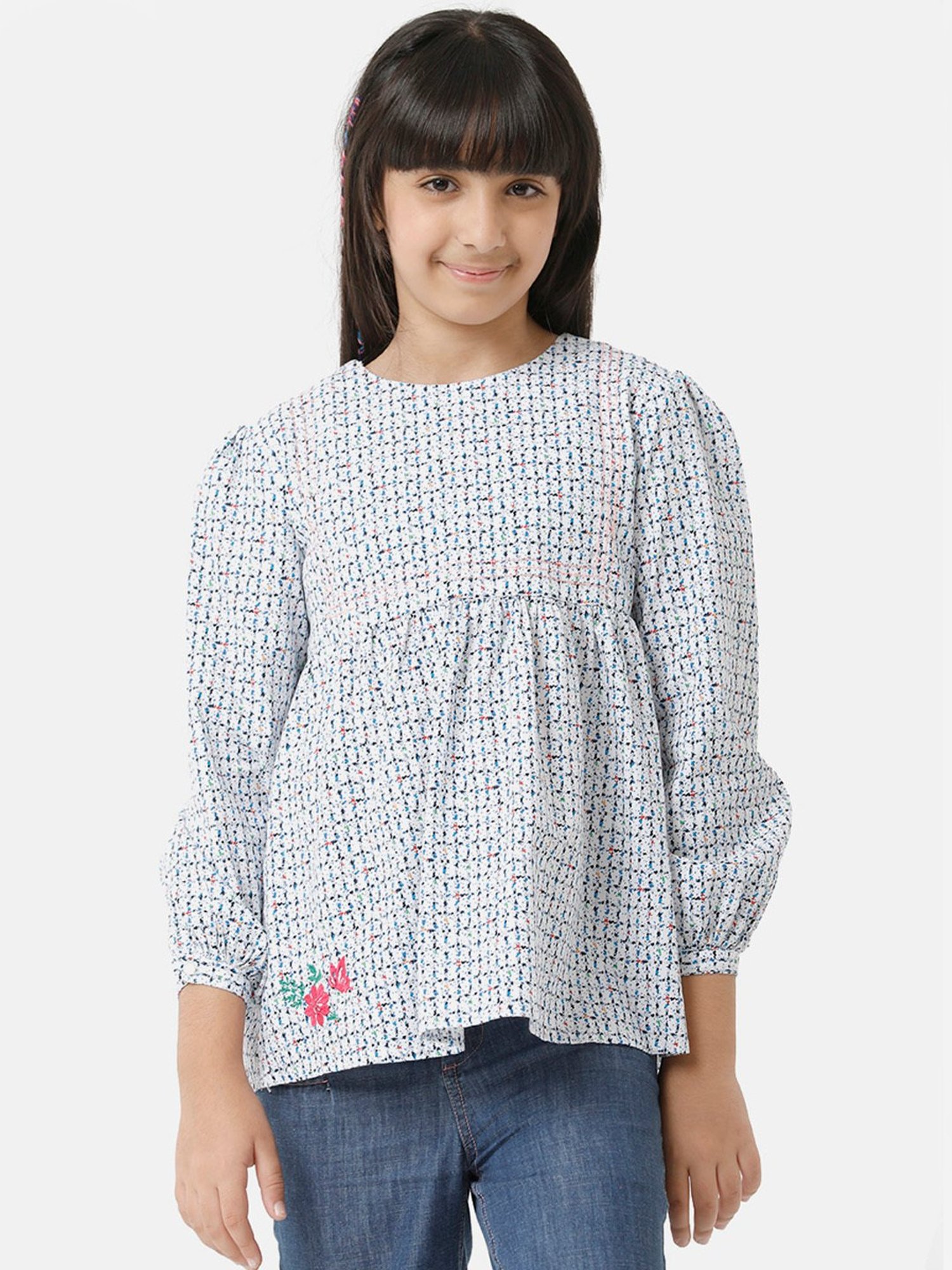Under Fourteen Only Kids Blue Printed Full Sleeves Top