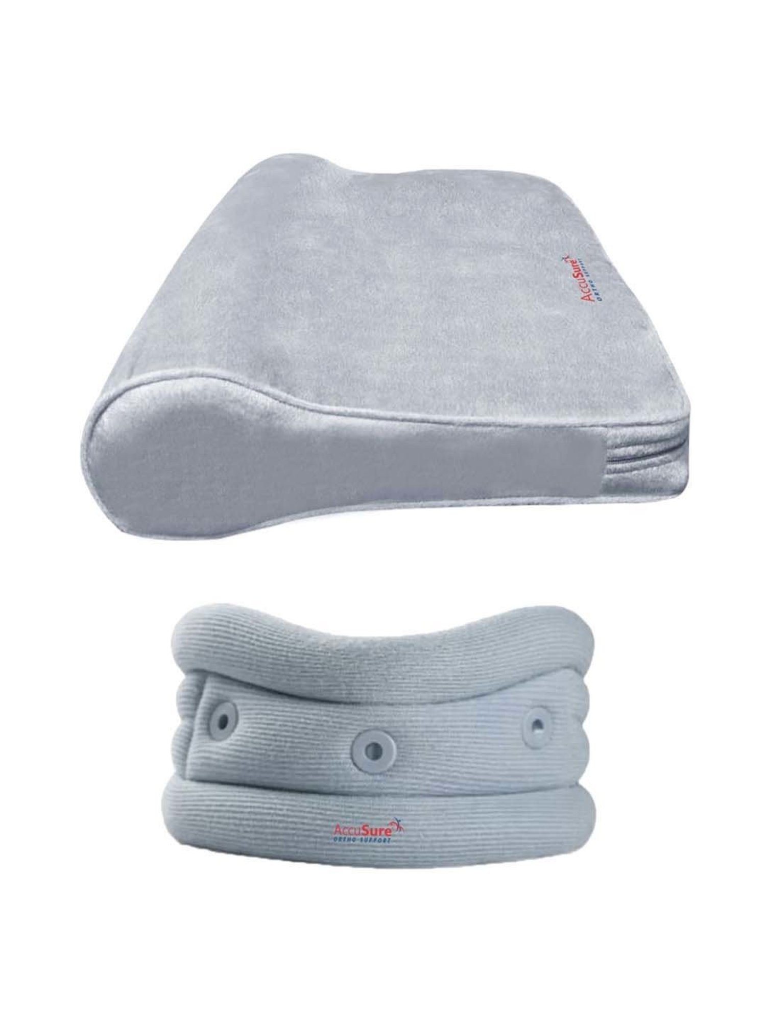 AccuSure Cervical Pillow with Cervical Collar for Neck and Spinal Support - Small (Grey)