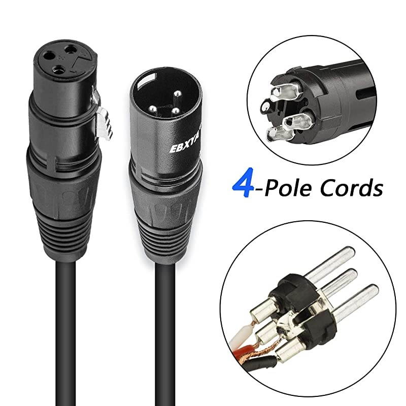 6 Ft XLR Microphone Cable 4 Pack DMX Cables for Stage Lighting XLR Male to Femlae Balanced 3 Pin Black