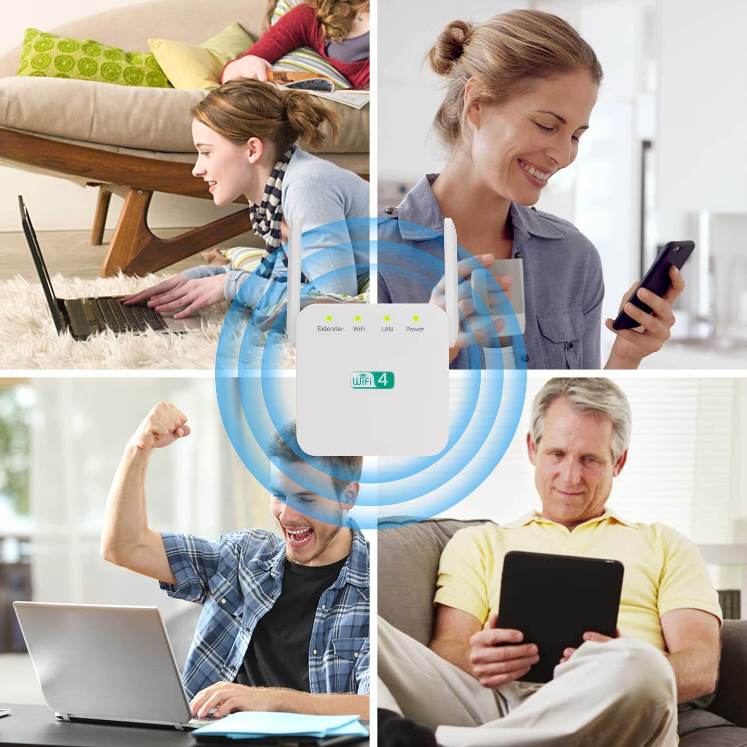 WiFi Range Extender, Super Boost WiFi Repeater Up to 300Mbps, 2.4G Network with 2 Antennas LAN Port Supports Repeater/AP