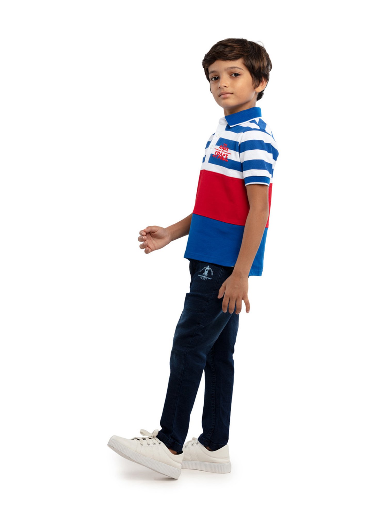 Under Fourteen Only Kids Blue & White Color Block Polo T-Shirt
