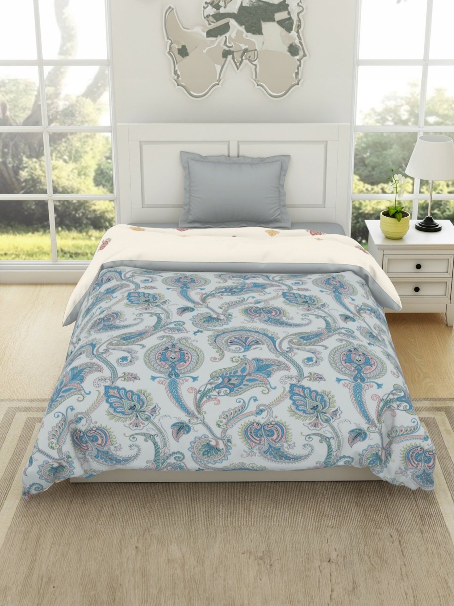 Spaces Bohemia Brilliant White Cotton 144 TC Single Bed Quilt
