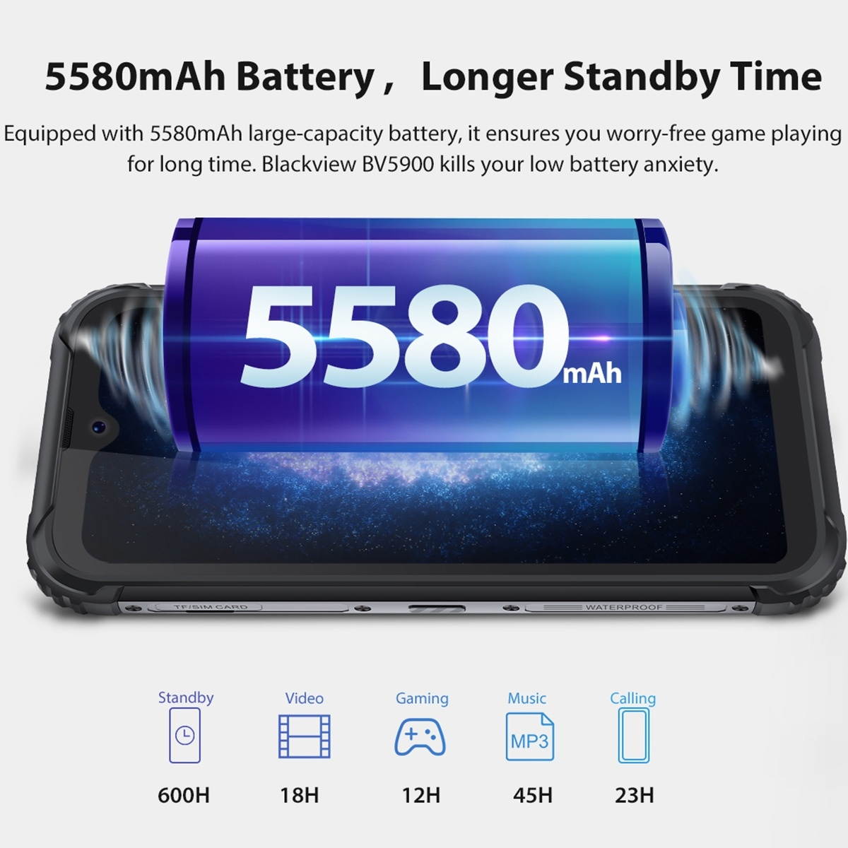 Unlocked Smartphone, Blackview BV5900 Rugged Phone, 3GB+32GB, IP68/IP69K/MIL-STD-810G Waterproof Dustproof Shockproof, Dual Back Cameras, 5580mAh Battery, Face & Fingerprint Identification,