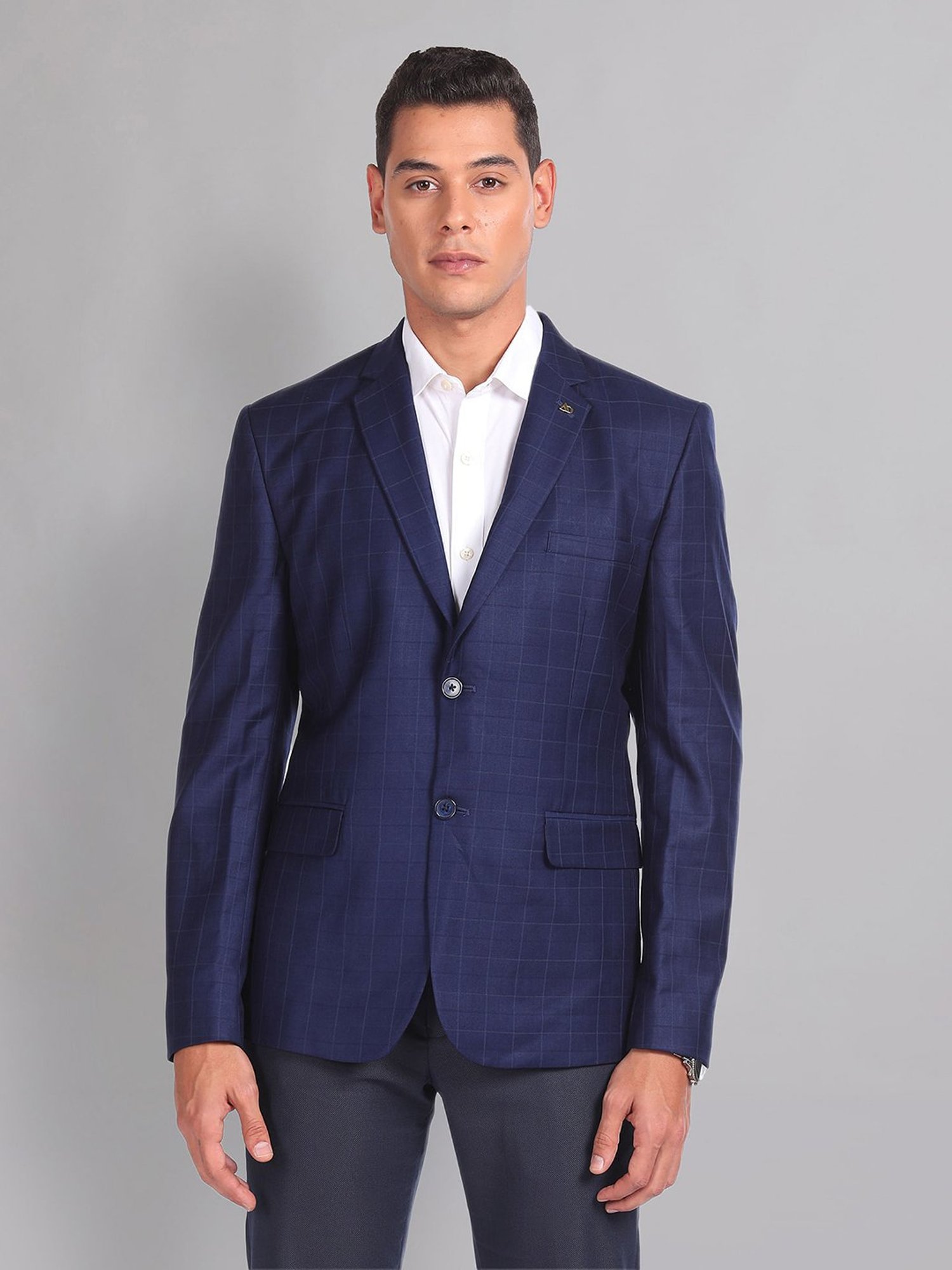 AD by Arvind Blue Slim Fit Check Blazer