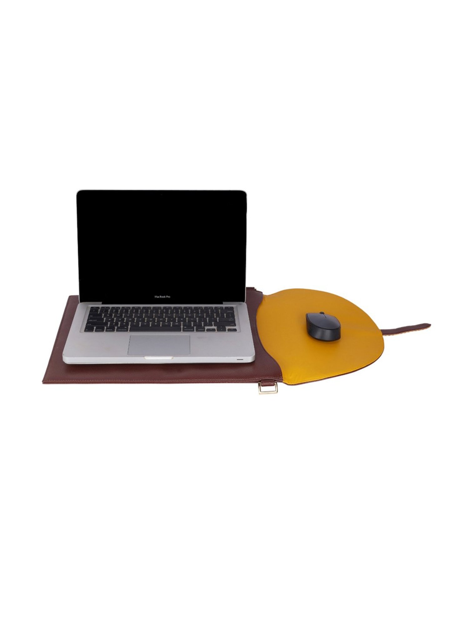 Eume Hibiscus Brown Leather Laptop Sleeve