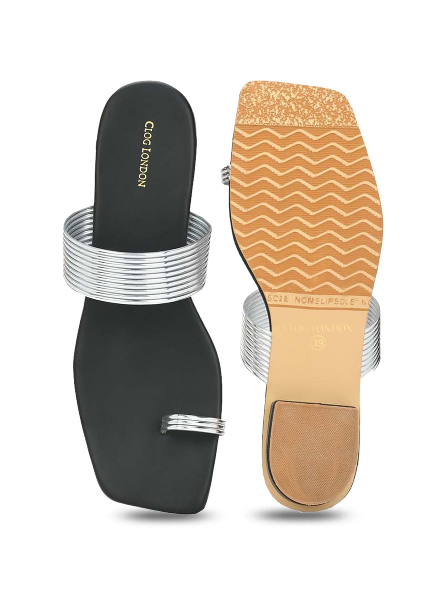Clog London Women's Silver Toe Ring Sandals