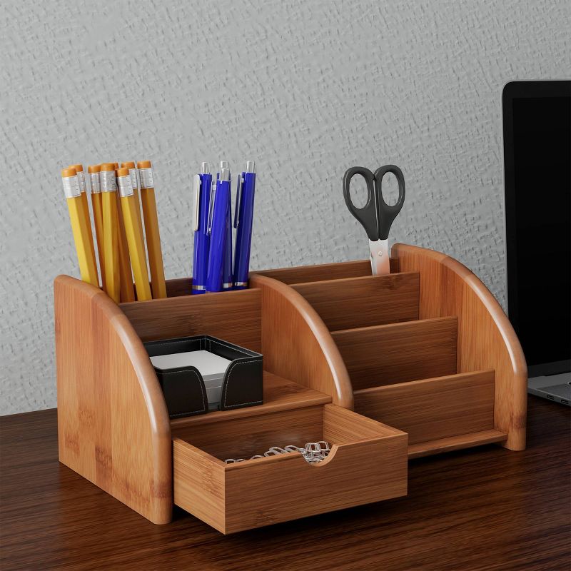 Bamboo Desk Organizer with 5 Compartments - Hastings Home