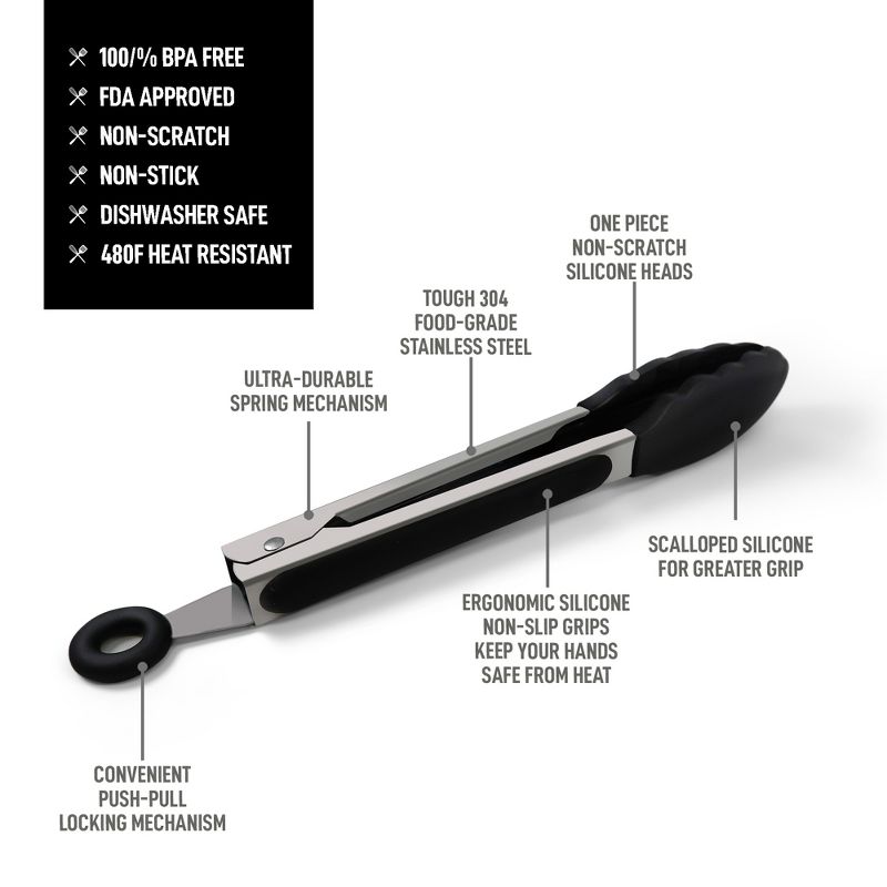 Zulay Kitchen Premium Set of Stainless Steel Tongs for Cooking, Grilling and Barbecue (Set of 2) - 12" and 9"