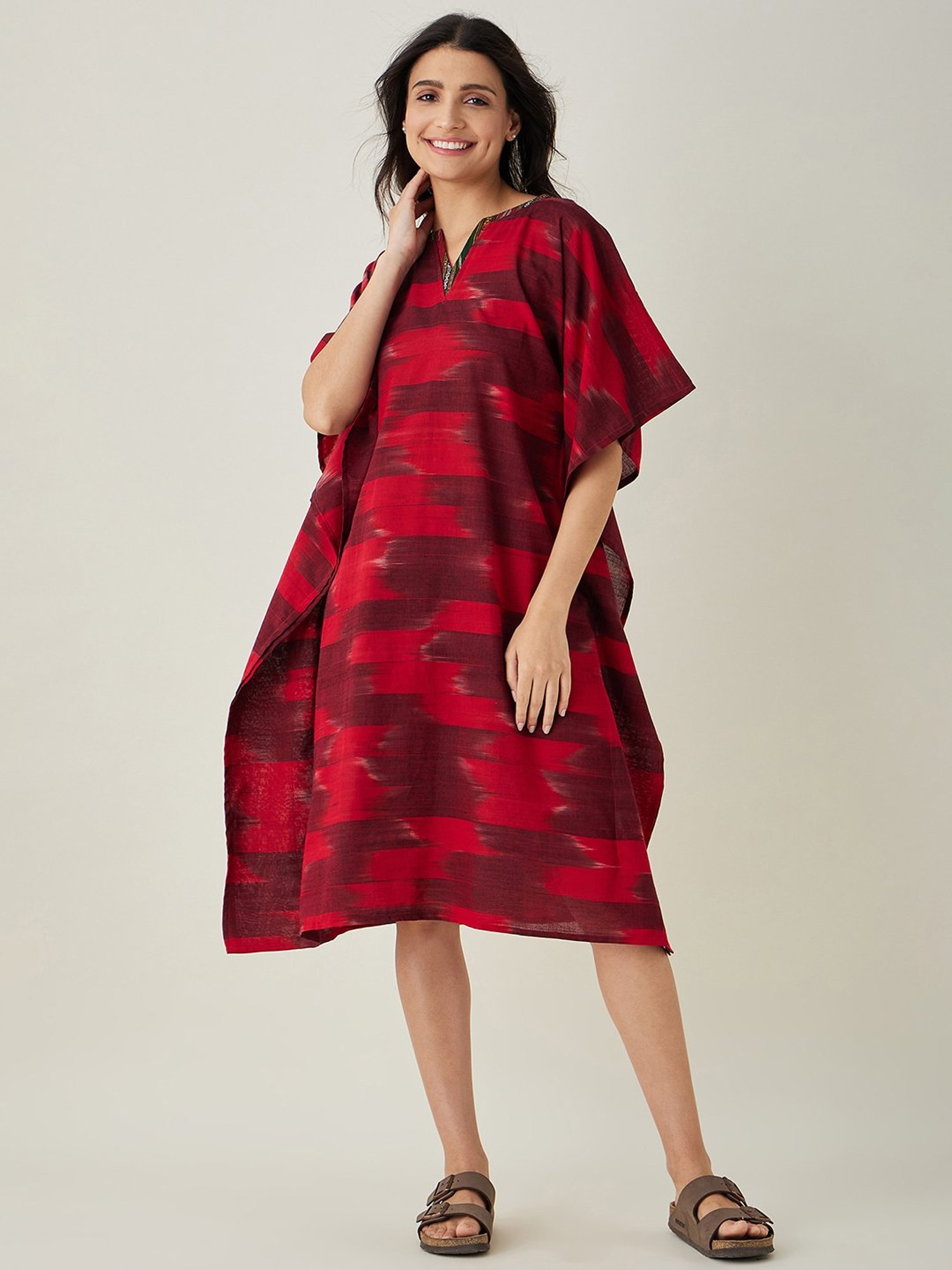 The Kaftan Company Red Cotton Kaftan Dress