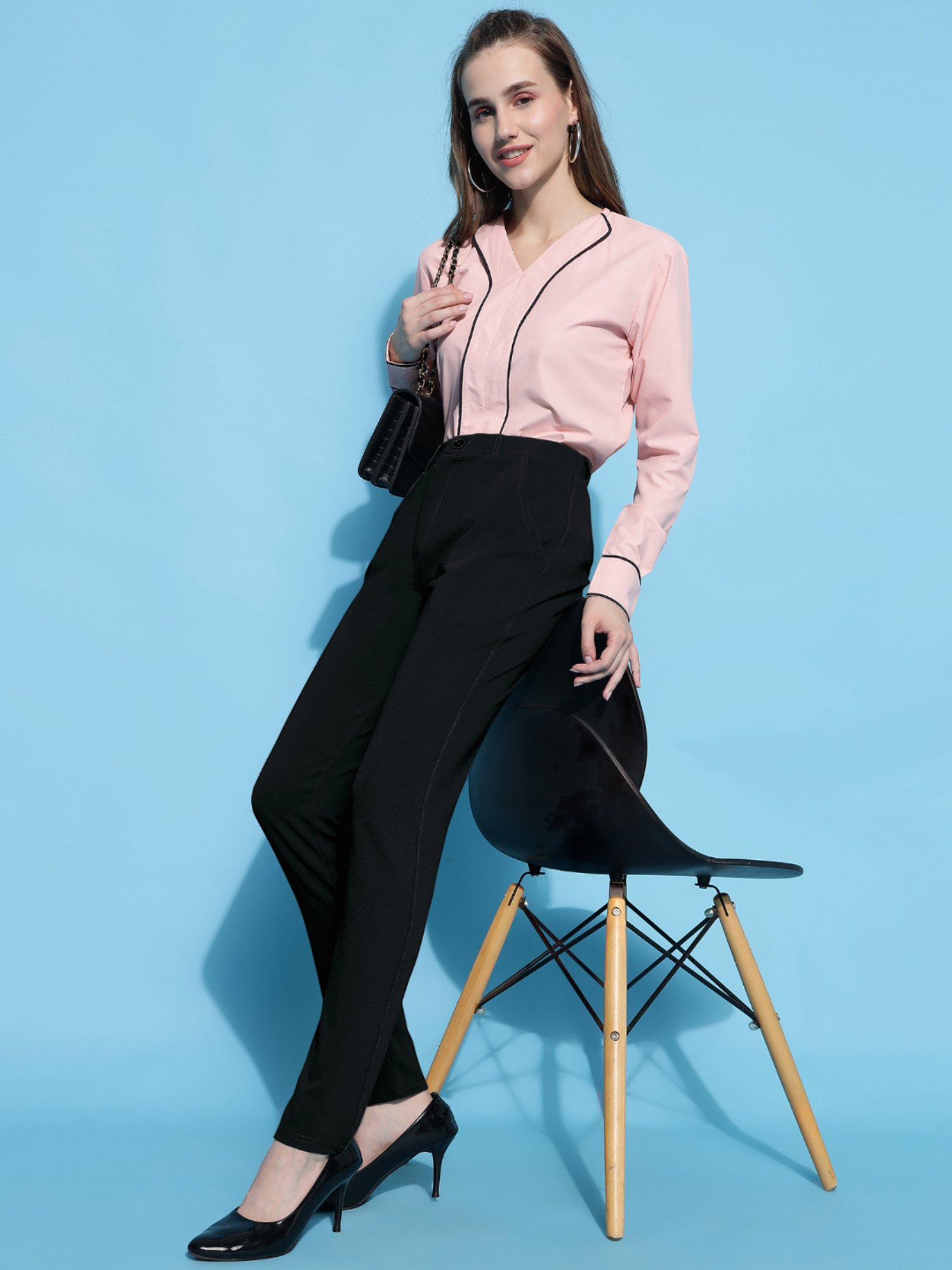 FITHUB Black Slim Fit High Rise Trousers