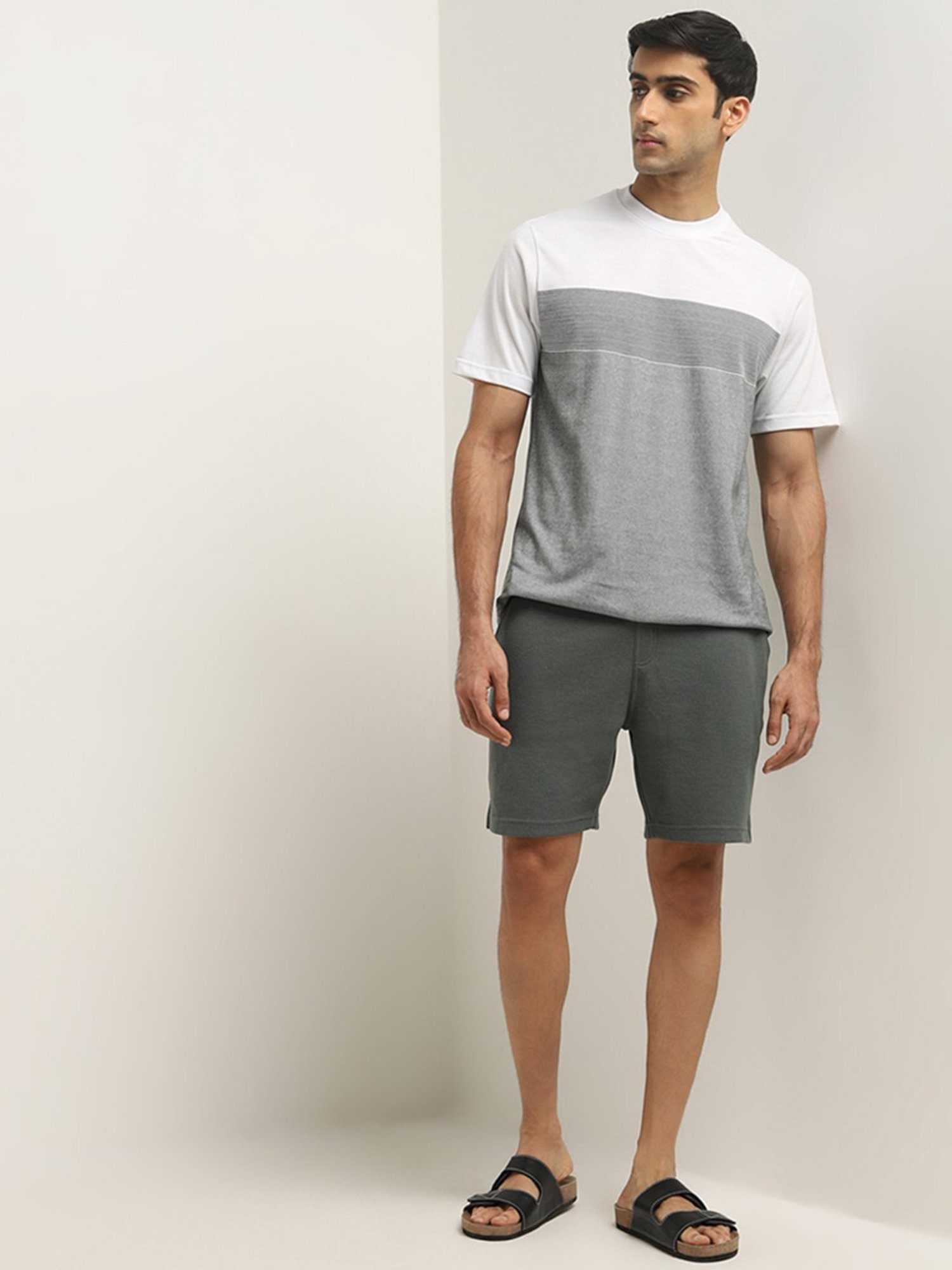 WES Lounge by Westside Sage Colour-Blocked Relaxed-Fit T-Shirt