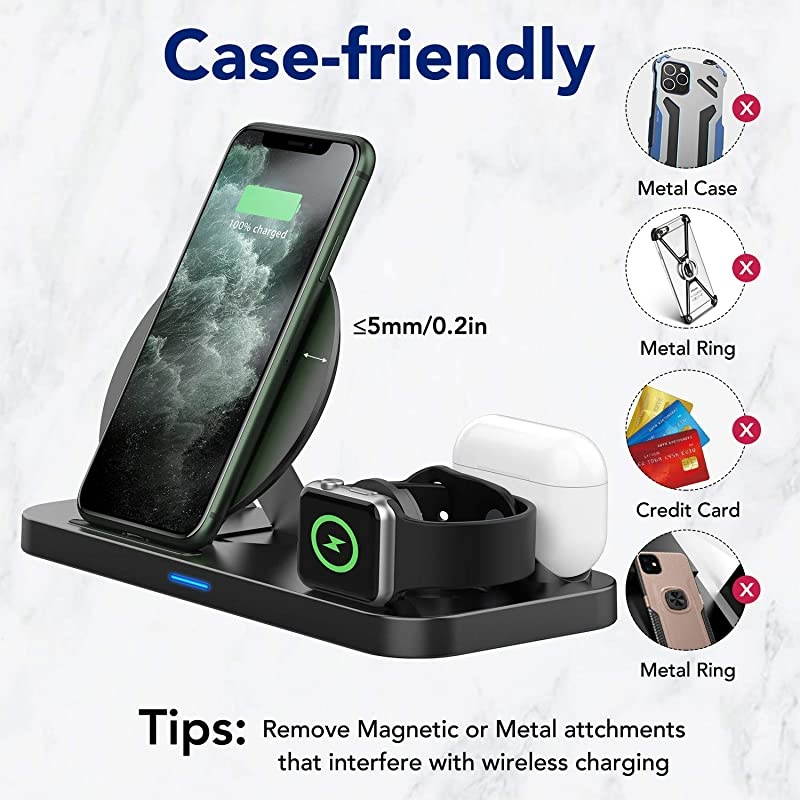 3 in 1 Wireless Charging Station for Apple Products Compatible with Apple Watch Series Se 6 5 4 3 2, AirPods Pro 2, Fast Wireless Charger Stand Dock for iPhone 12, 11 Pro Max, 11, XR, XS, X