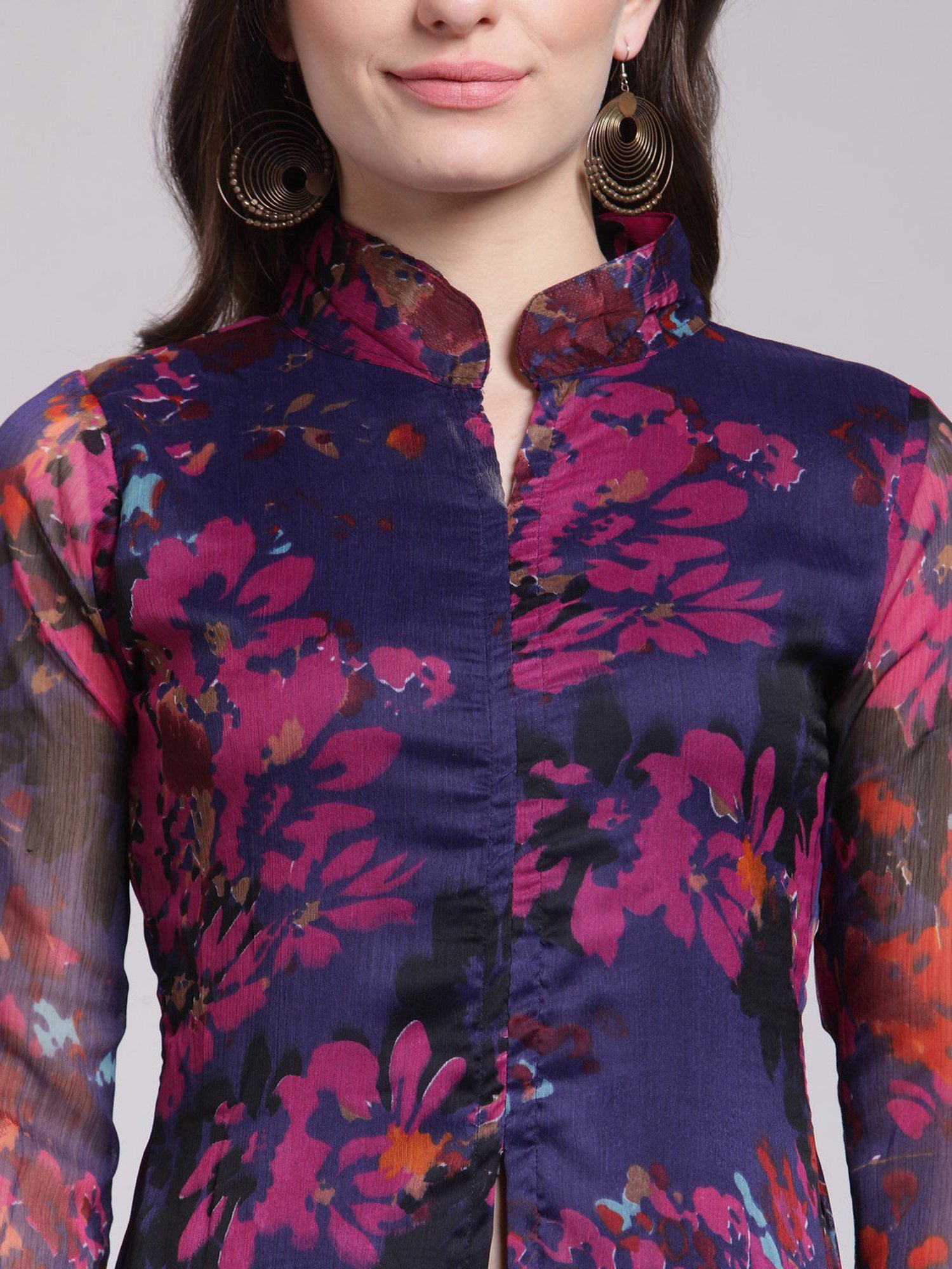 Scorpius Purple Floral Print Long Top