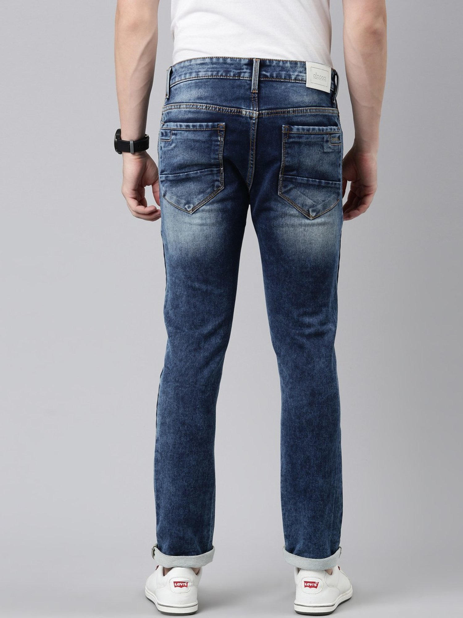 CINOCCI Blue Cotton Slim Fit Jeans