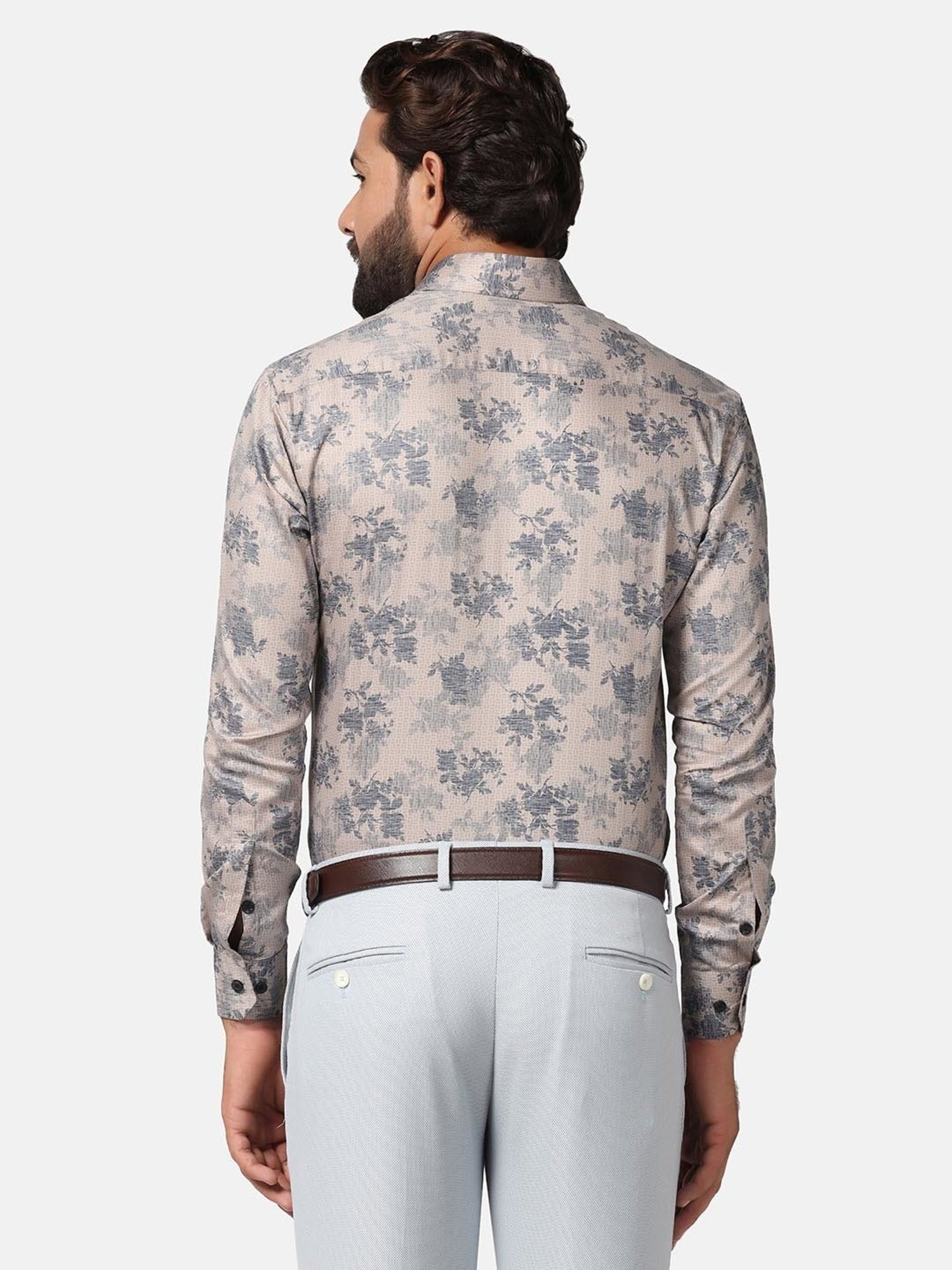 TAHVO Grey Slim Fit Printed Shirt