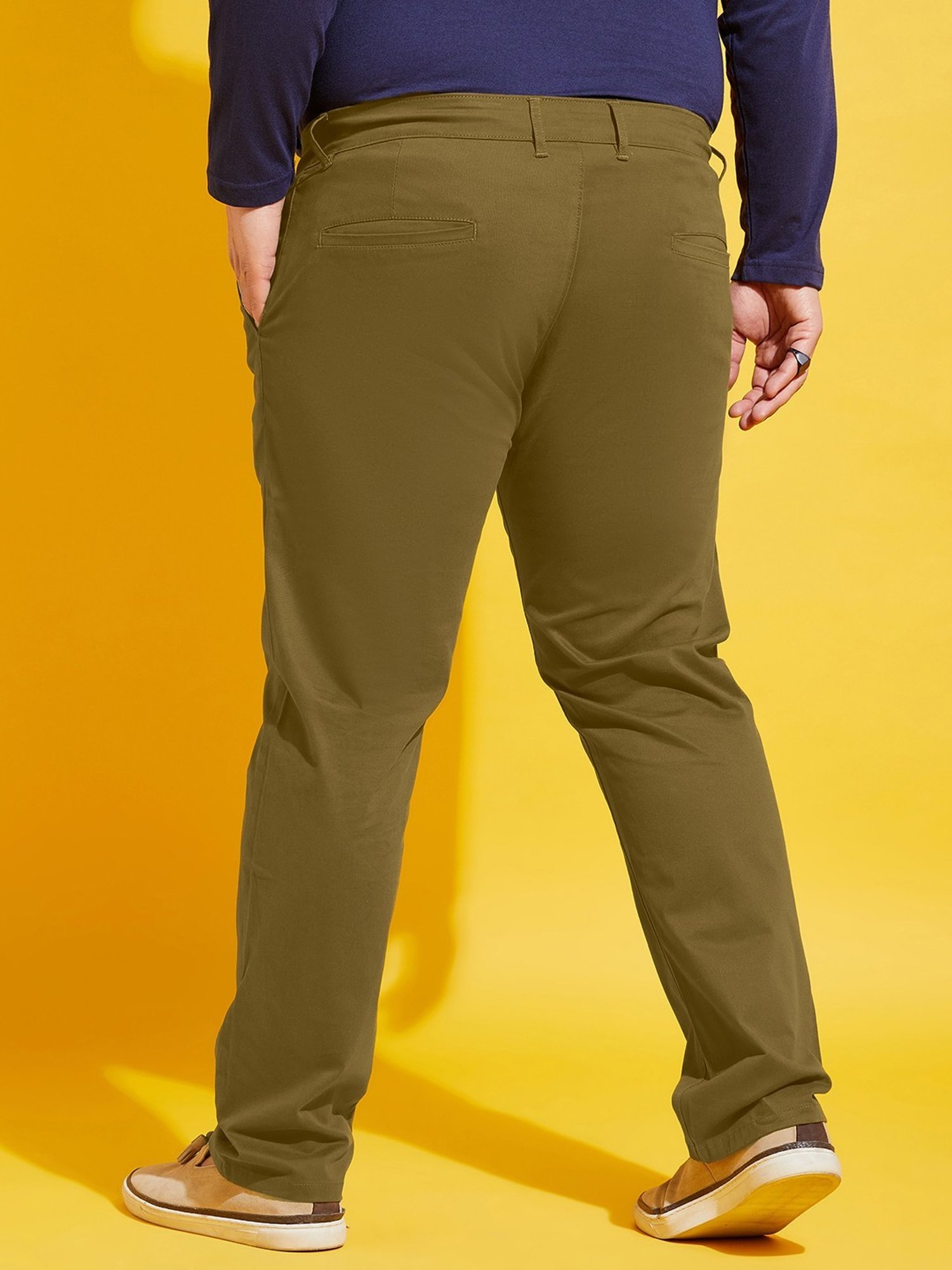 Bigbanana Plus Size Olive Cotton Regular Fit Trousers