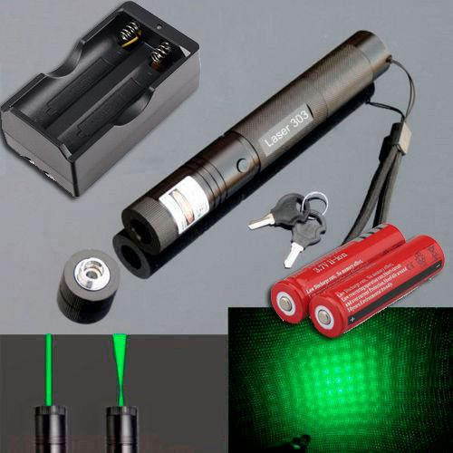 10Miles 532nm 303 Green Laser Pointer Lazer Pen Beam Light +2*18650+Dual Charger