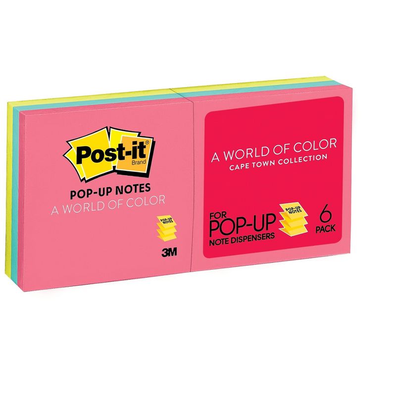 Post-it Original Pop-up Refill 3 x 3 Assorted Cape Town Colors 100-Sheet 6/Pack R330AN