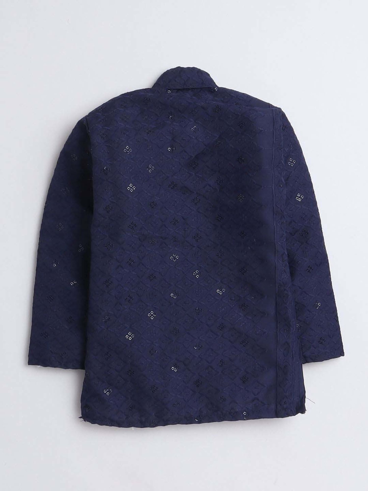 Fourfolds Boys Navy Blue Cotton Embroidery Full Sleeves Kurta Set