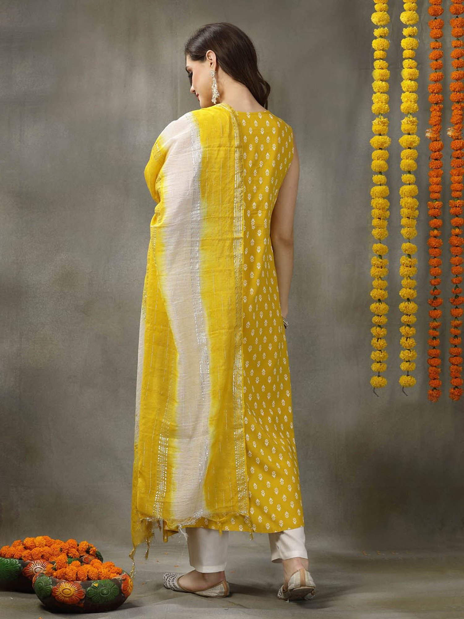 Stylum Yellow Rayon Embroidered A Line Kurta With Dupatta