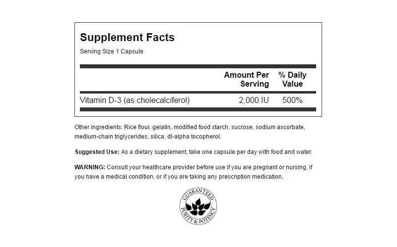 Swanson Vitamin D3 - Higher Potency 2,000 Iu 250 Capsules.