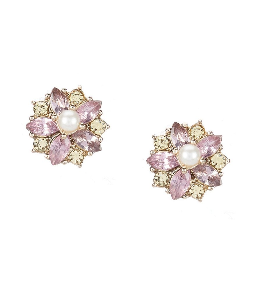 Sanctuary Project Semi Precious Turquoise and White Howlite Three Stone Stud Earrings Gold