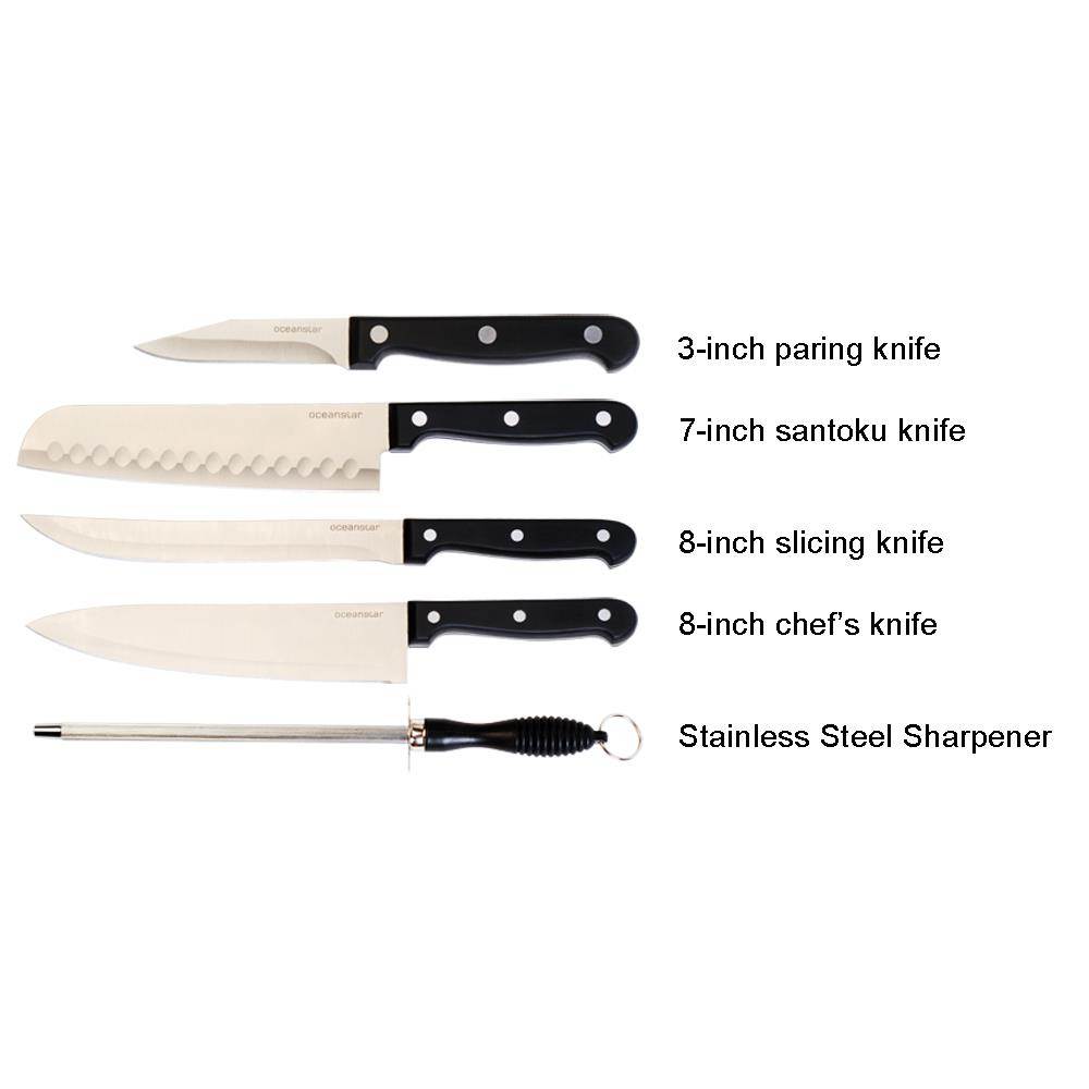 Oceanstar KS1200 Contemporary 6-Piece Knife Set with Block, Elegant Black