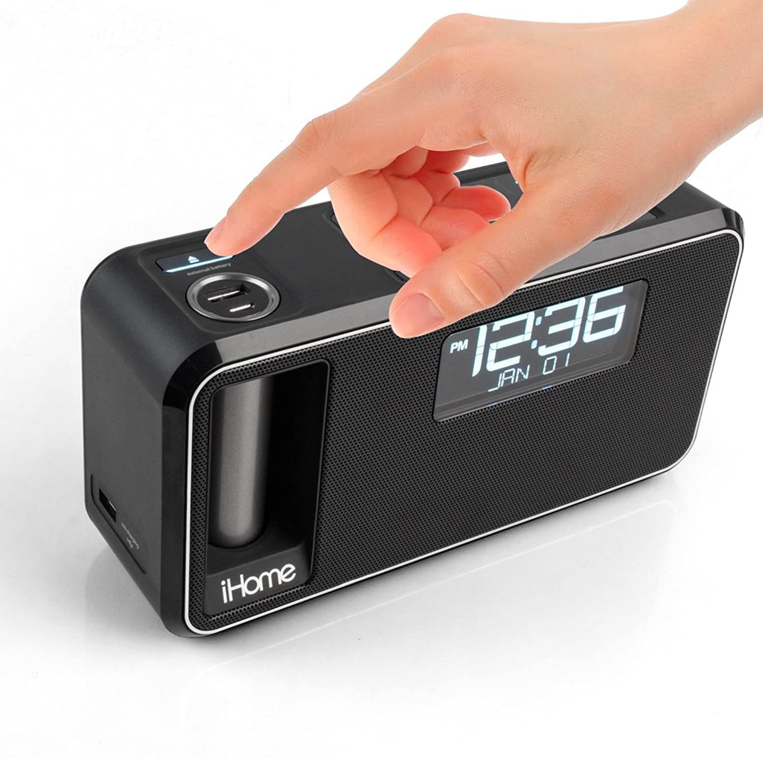 iHome iKN105BC Dual Charging Bluetooth Stereo Alarm Clock Radio/Speakerphone with NFC, Removable Power