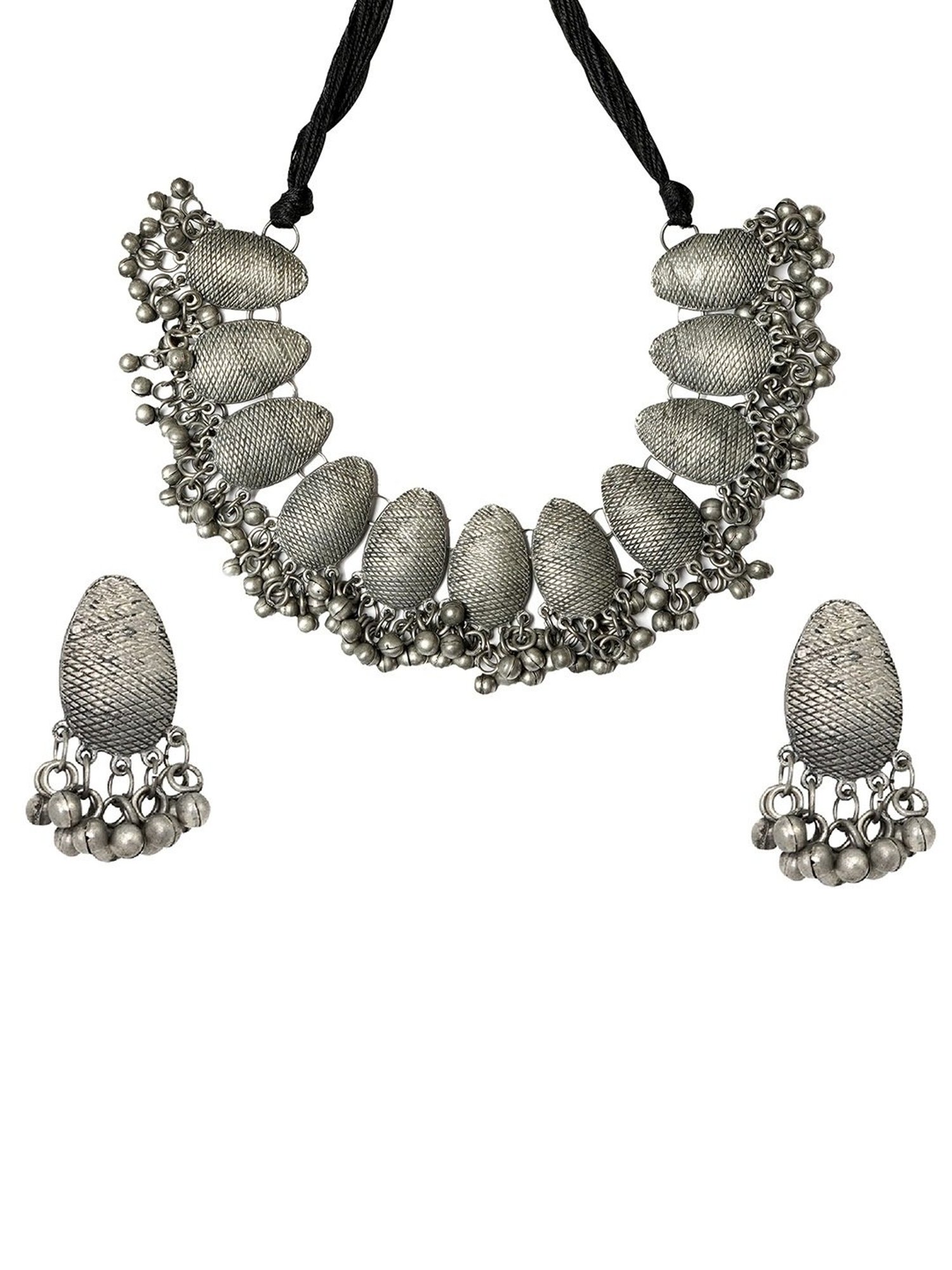 Teejh Bimala Sliver Oxidized Ghungroo Necklace & Earring Set