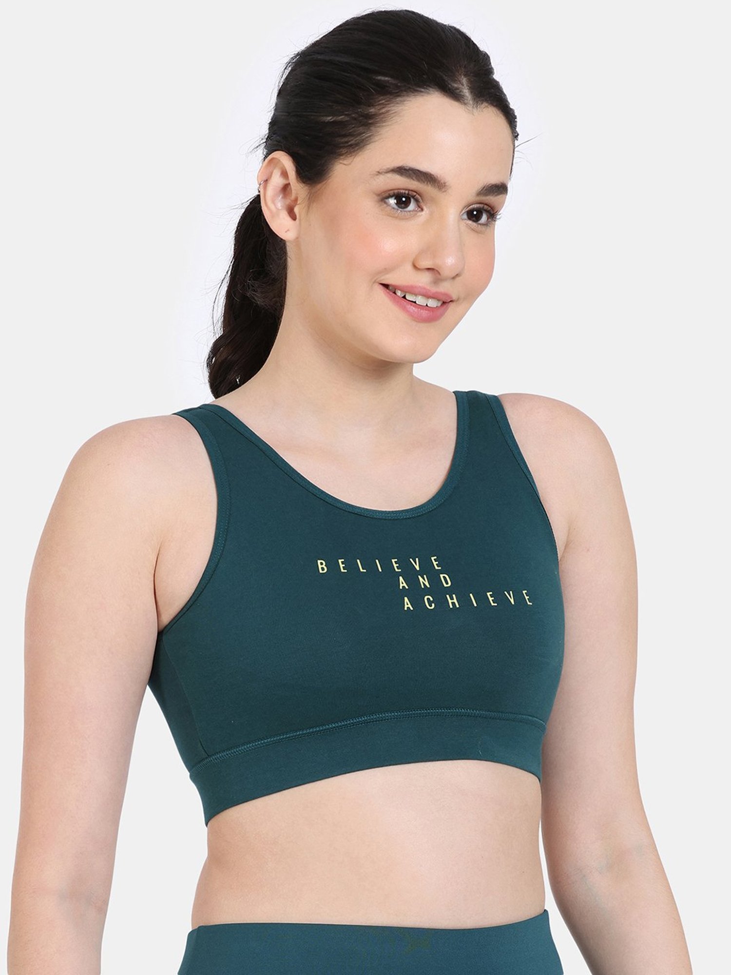 Zelocity by Zivame Green Sports Bra With Removable Padding