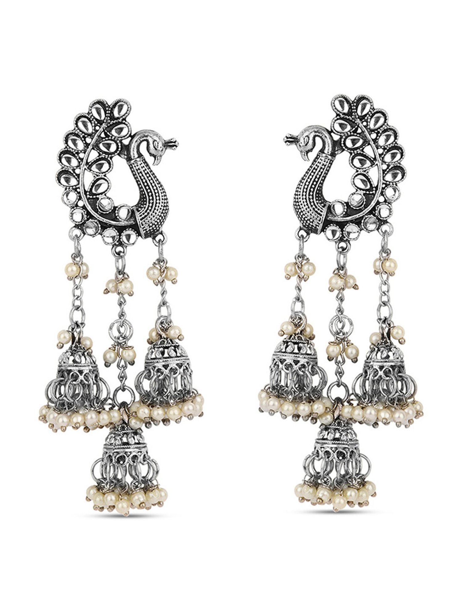 Fida Peacock Waterfall Pearl White Dangler Earrings