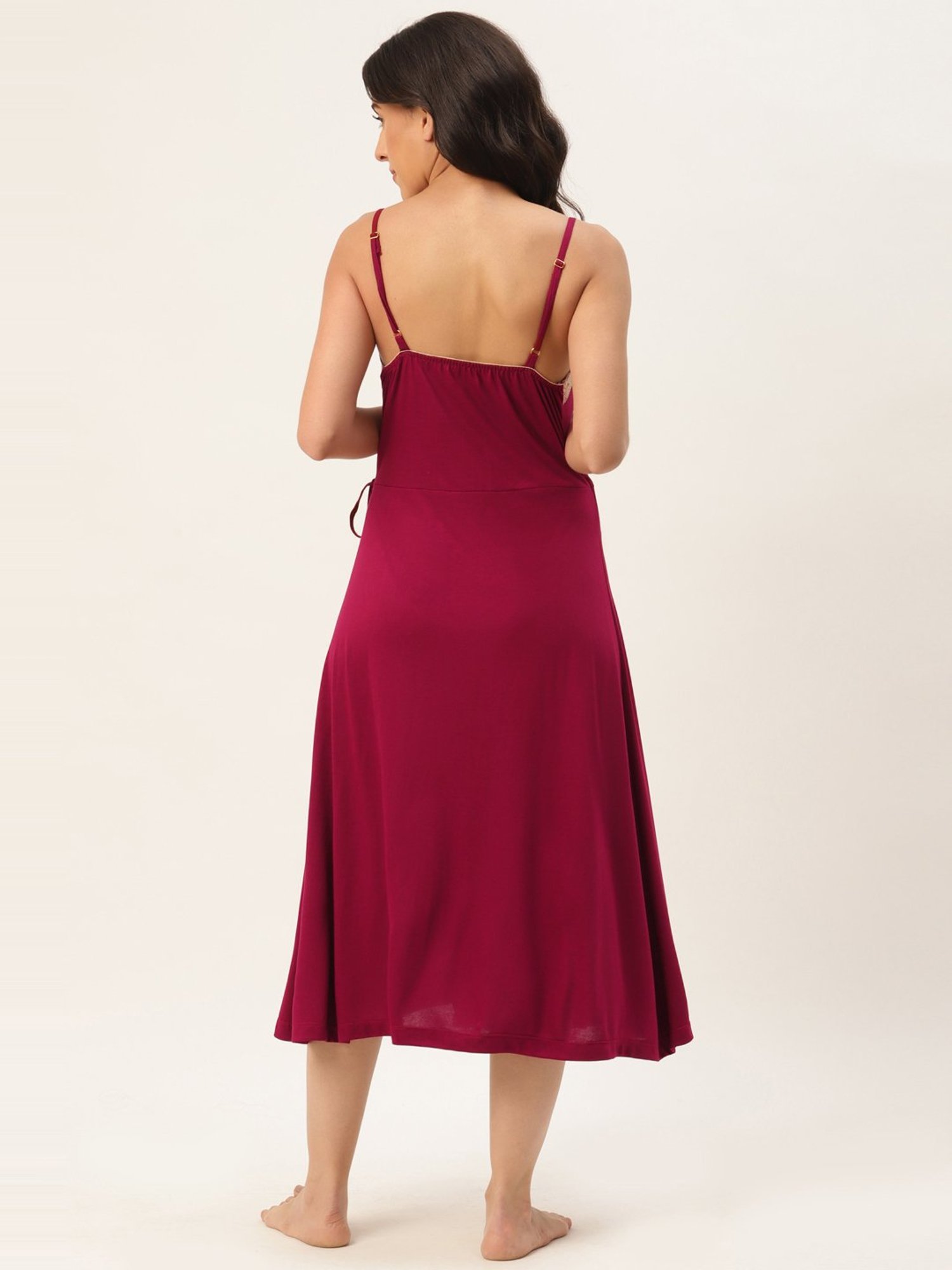 Ms.Lingies Maroon Lace Work Nighty