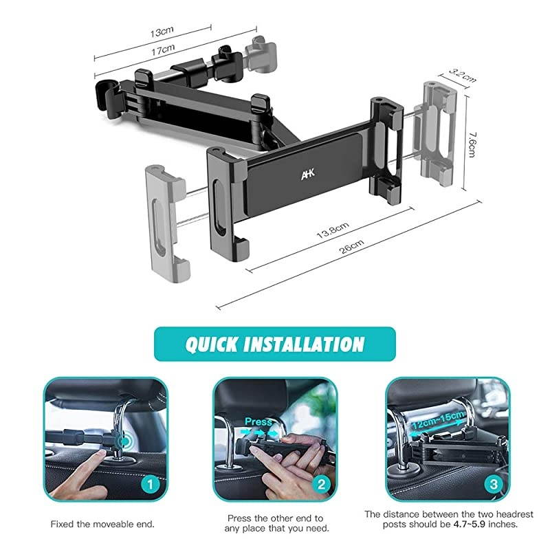 Car Headrest Mount Holder Universal for iPad ProAirMini Tablets Nintendo Switch iPhone Samsung GalaxyNote Smartphones Compatible with 45quot to 129quot Device 360&deg; Rotation