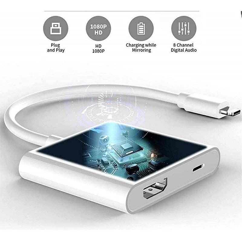 MFi Certified] Lightning to HDMI Adapter, Lightning to 1080P Digital AV Audio HDMI 4K Video Sync Screen Connector with Charging Port Compatible for iPhone, iPad, iPod on HD TV/Monitor/Projector