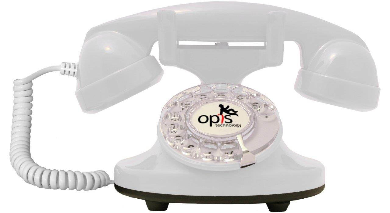 OPIS FunkyFon cable: Rotary dial disc telephone in the sinuous style of the 1920s with modern electronic bell (white)